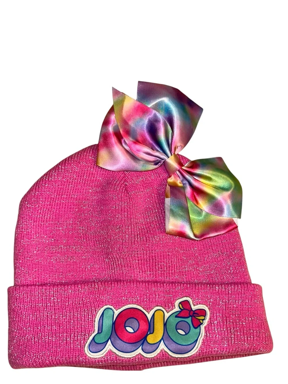 JoJo Siwa Pink Sparkling Beanie with Tie Dye Satin Bow